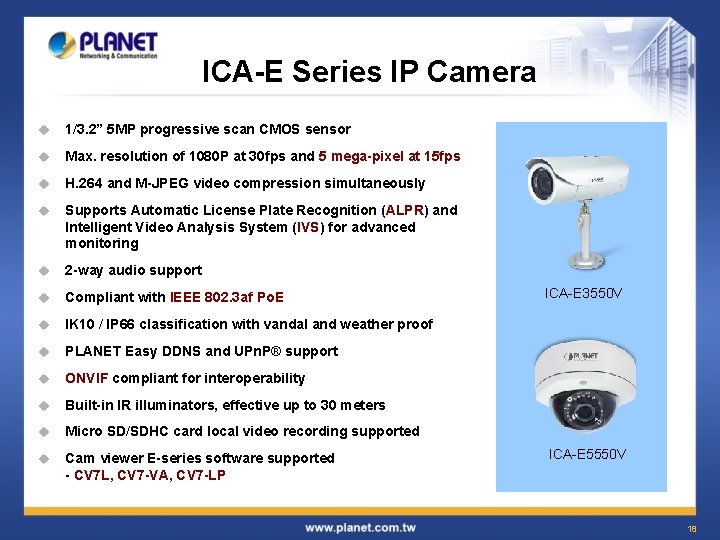 ICA-E Series IP Camera u 1/3. 2” 5 MP progressive scan CMOS sensor u