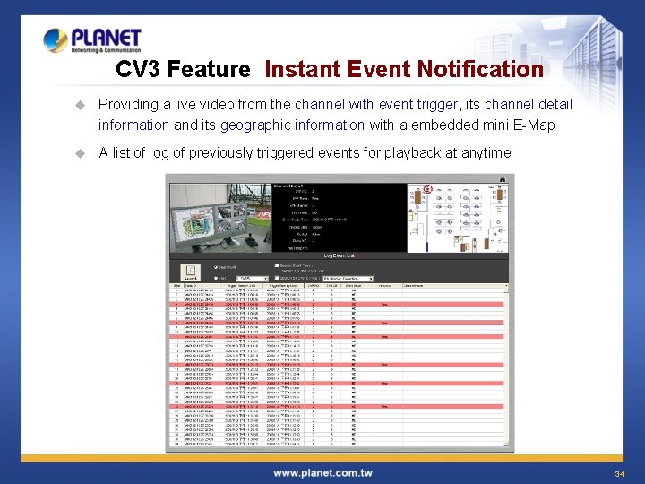 CV 3 Feature Instant Event Notification u Providing a live video from the channel