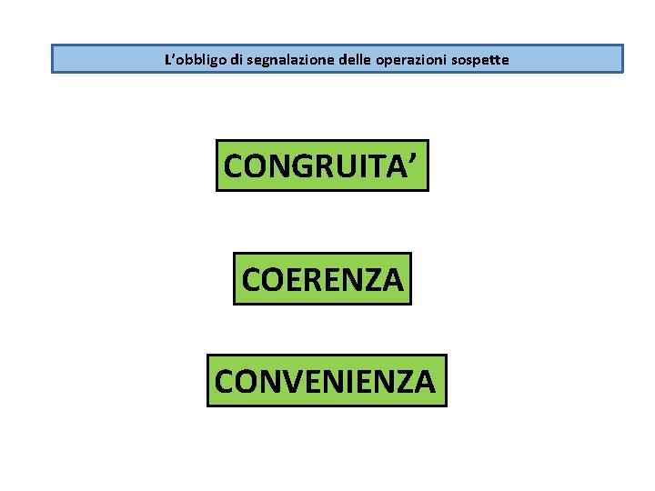 L’obbligo di segnalazione delle operazioni sospette CONGRUITA’ COERENZA CONVENIENZA L’obbligo di segnalazione delle operazioni sospette CONGRUITA’ COERENZA CONVENIENZA