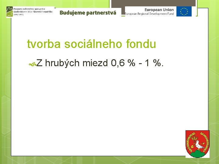 tvorba sociálneho fondu Z hrubých miezd 0, 6 % - 1 %. 