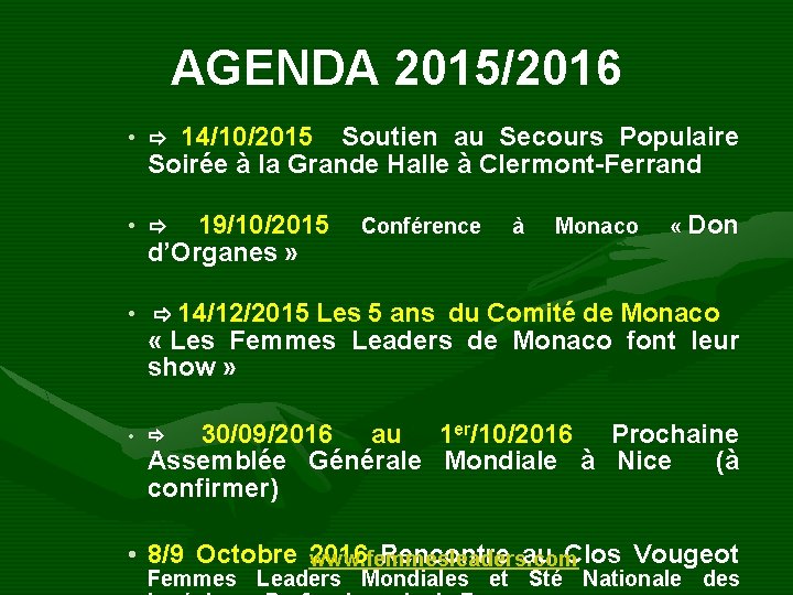 AGENDA 2015/2016 • 14/10/2015 Soutien au Secours Populaire Soirée à la Grande Halle à