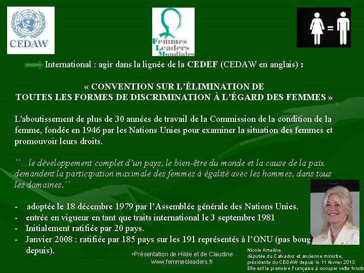 International : agir dans la lignée de la CEDEF (CEDAW en anglais) : «