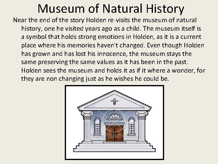 Museum of Natural History Near the end of the story Holden re-visits the museum