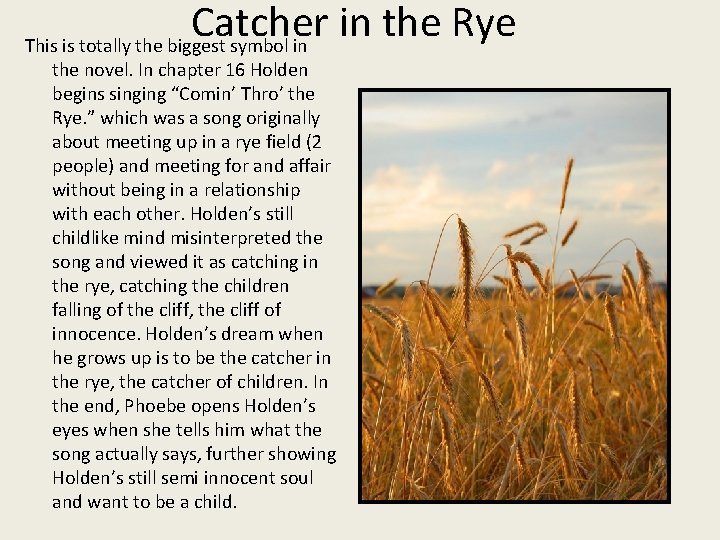 Catcher in the Rye This is totally the biggest symbol in the novel. In