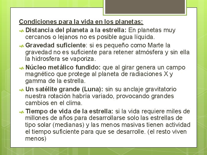Condiciones para la vida en los planetas: Distancia del planeta a la estrella: En