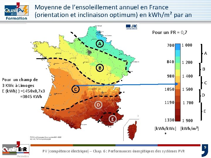 Moyenne de l’ensoleillement annuel en France (orientation et inclinaison optimum) en k. Wh/m² par Moyenne de l’ensoleillement annuel en France (orientation et inclinaison optimum) en k. Wh/m² par