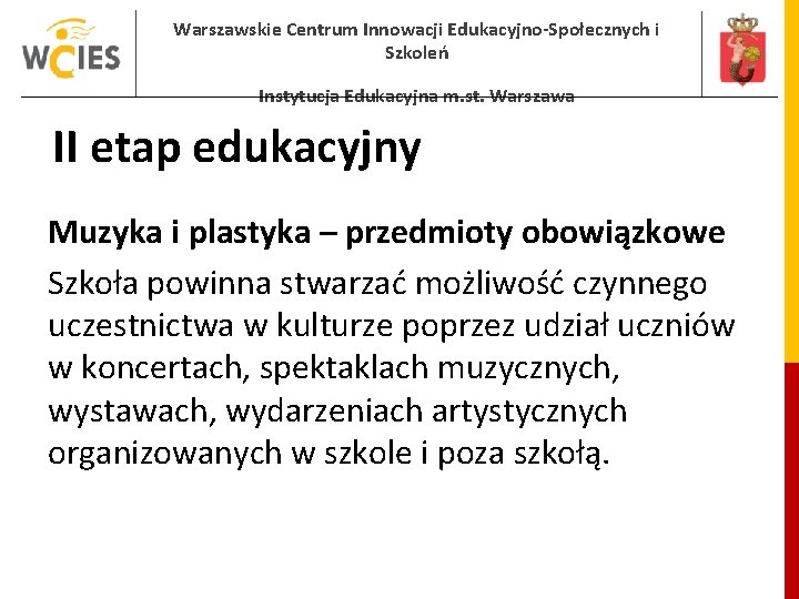 Warszawskie Centrum Innowacji Edukacyjno-Społecznych i Szkoleń Instytucja Edukacyjna m. st. Warszawa II etap edukacyjny