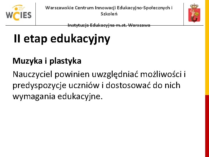 Warszawskie Centrum Innowacji Edukacyjno-Społecznych i Szkoleń Instytucja Edukacyjna m. st. Warszawa II etap edukacyjny Warszawskie Centrum Innowacji Edukacyjno-Społecznych i Szkoleń Instytucja Edukacyjna m. st. Warszawa II etap edukacyjny