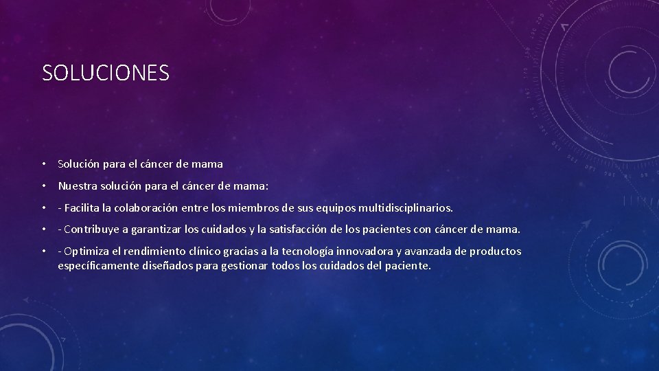 SOLUCIONES • Solución para el cáncer de mama • Nuestra solución para el cáncer