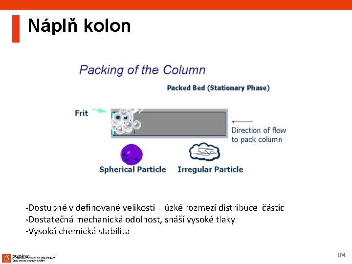 Náplň kolon -Dostupné v definované velikosti – úzké rozmezí distribuce částic -Dostatečná mechanická odolnost,
