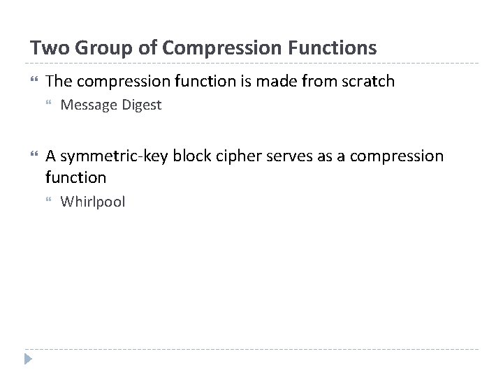 Two Group of Compression Functions The compression function is made from scratch Message Digest