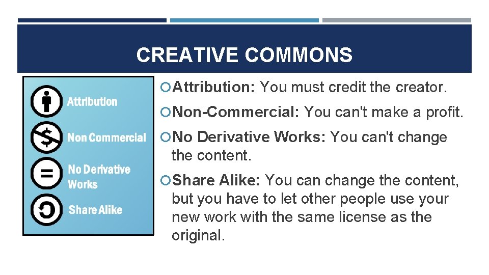 CREATIVE COMMONS Attribution: You must credit the creator. Non-Commercial: You can't make a profit.