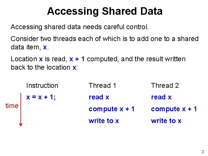 Accessing Shared Data Accessing shared data needs careful control. Consider two threads each of Accessing Shared Data Accessing shared data needs careful control. Consider two threads each of