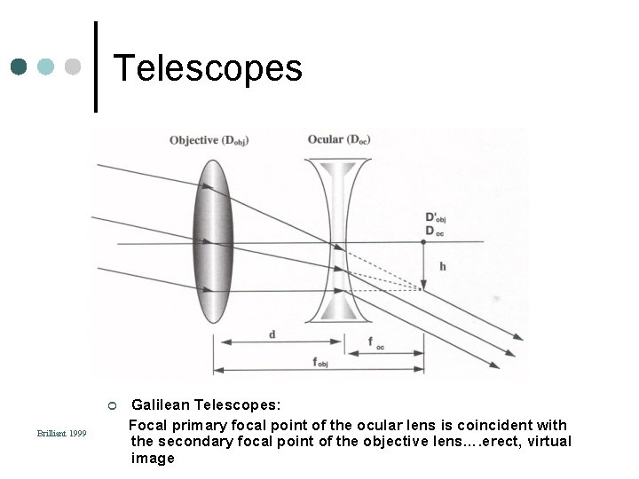 Telescopes ¢ Brilliant 1999 Galilean Telescopes: Focal primary focal point of the ocular lens Telescopes ¢ Brilliant 1999 Galilean Telescopes: Focal primary focal point of the ocular lens