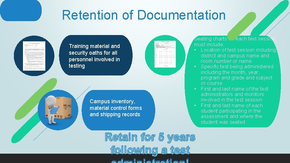 Retention of Documentation Training material and security oaths for all personnel involved in testing