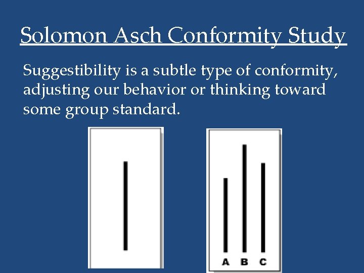 Solomon Asch Conformity Study Suggestibility is a subtle type of conformity, adjusting our behavior