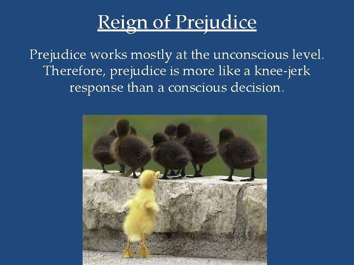 Reign of Prejudice works mostly at the unconscious level. Therefore, prejudice is more like