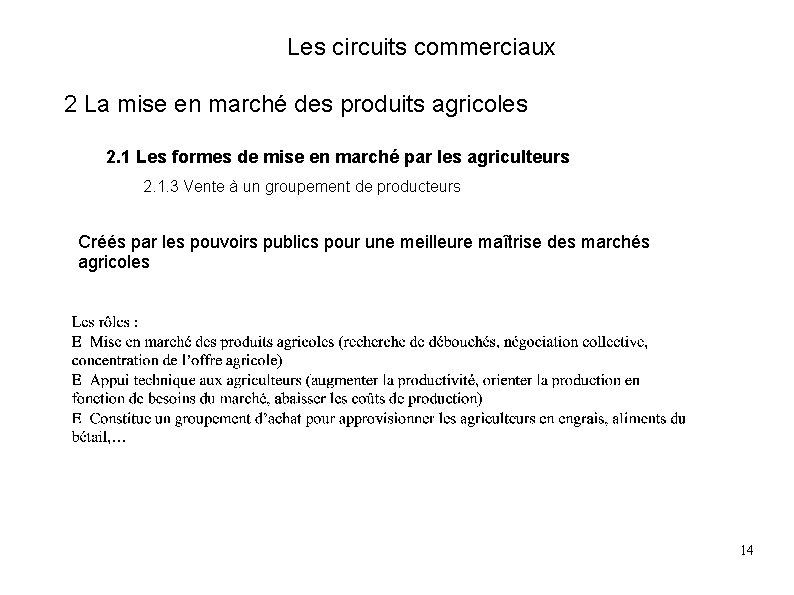 Les circuits commerciaux 2 La mise en marché des produits agricoles 2. 1 Les