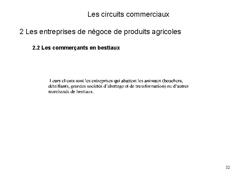 Les circuits commerciaux 2 Les entreprises de négoce de produits agricoles 2. 2 Les