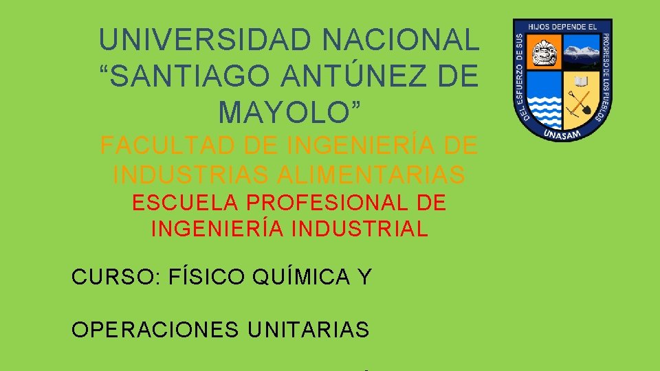 UNIVERSIDAD NACIONAL “SANTIAGO ANTÚNEZ DE MAYOLO” FACULTAD DE INGENIERÍA DE INDUSTRIAS ALIMENTARIAS ESCUELA PROFESIONAL