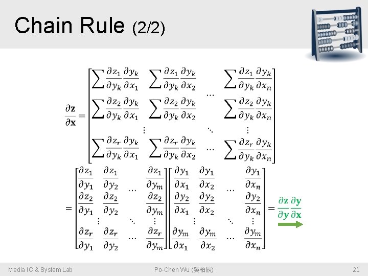 Chain Rule (2/2) • Media IC & System Lab Po-Chen Wu (吳柏辰) 21 