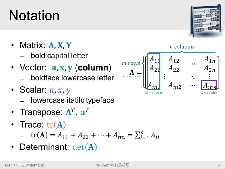 Notation • Media IC & System Lab Po-Chen Wu (吳柏辰) 5 