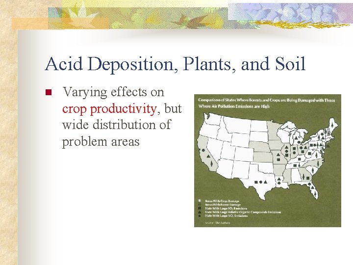 Acid Deposition, Plants, and Soil n Varying effects on crop productivity, but wide distribution