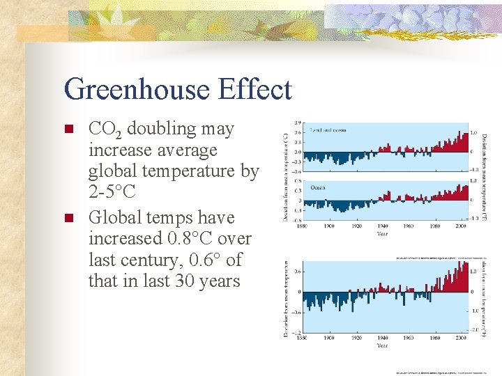 Greenhouse Effect n n CO 2 doubling may increase average global temperature by 2