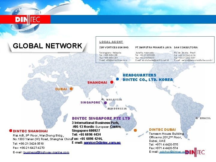 GLOBAL NETWORK LOCAL AGENT ZSR VORTICES SDN BHD PT. DWIPUTRA PRANATA JAYA DAN CONSULTORIA