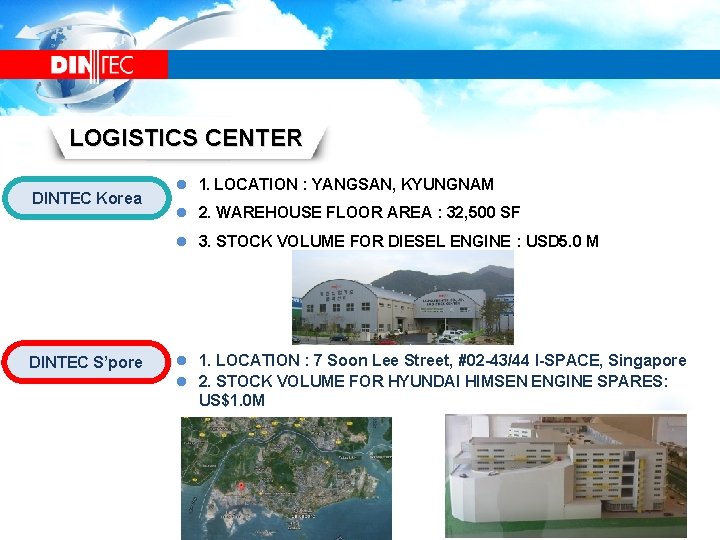 LOGISTICS CENTER DINTEC Korea l 1. LOCATION : YANGSAN, KYUNGNAM l 2. WAREHOUSE FLOOR