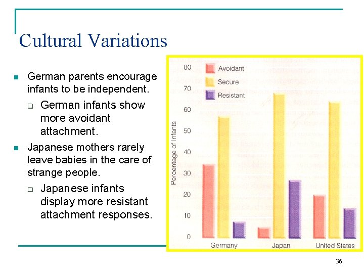 Cultural Variations n n German parents encourage infants to be independent. q German infants