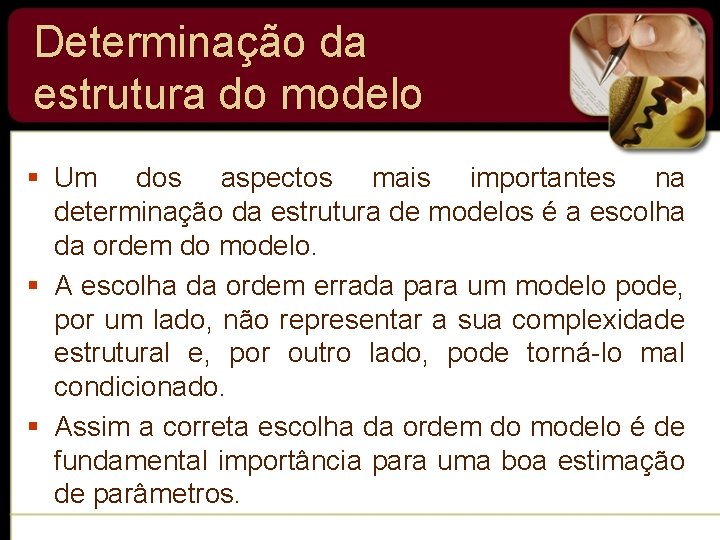 Determinação da estrutura do modelo § Um dos aspectos mais importantes na determinação da