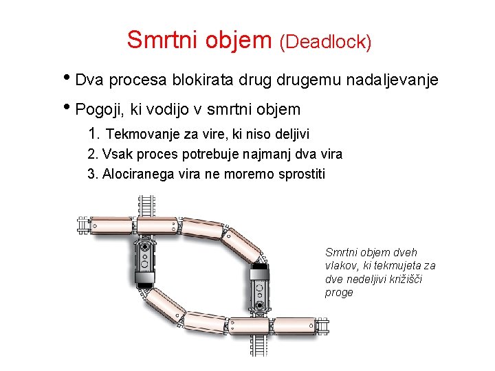 Smrtni objem (Deadlock) • Dva procesa blokirata drugemu nadaljevanje • Pogoji, ki vodijo v
