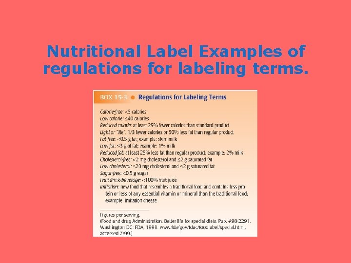 Nutritional Label Examples of regulations for labeling terms. 