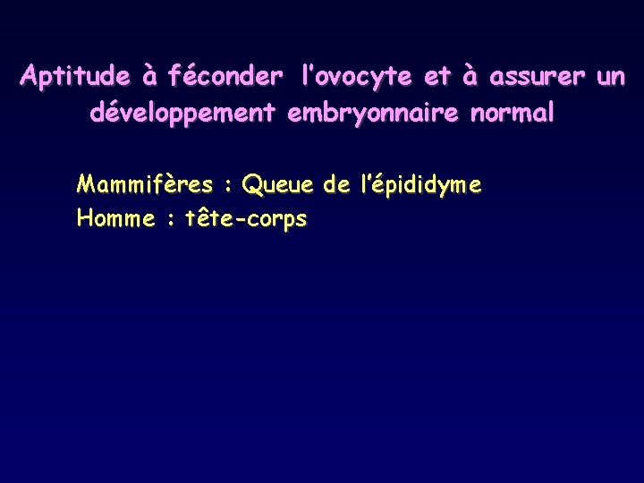 Aptitude à féconder l’ovocyte et à assurer un développement embryonnaire normal Mammifères : Queue