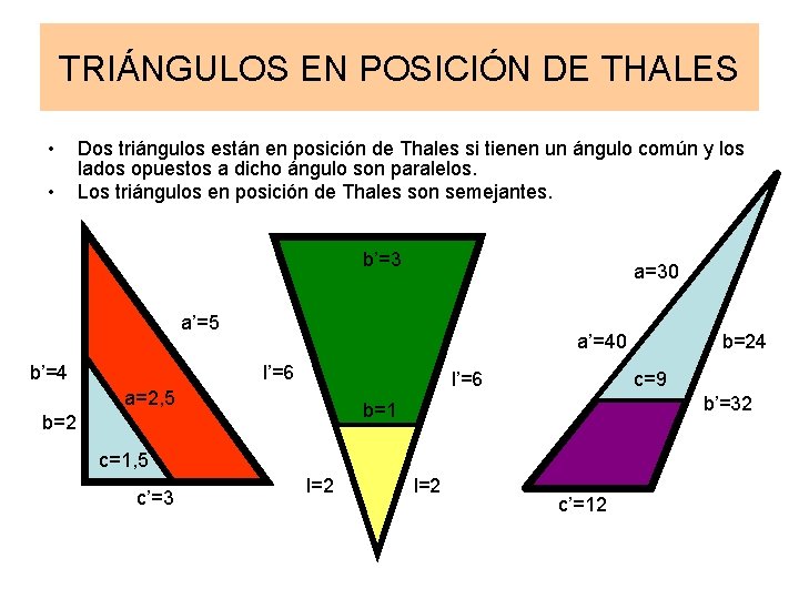TRIÁNGULOS EN POSICIÓN DE THALES • • Dos triángulos están en posición de Thales