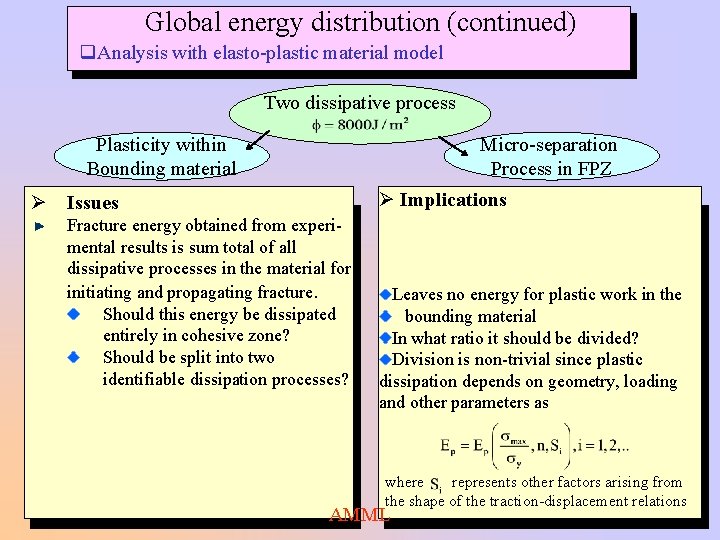 Global energy distribution (continued) q. Analysis with elasto-plastic material model Two dissipative process Plasticity Global energy distribution (continued) q. Analysis with elasto-plastic material model Two dissipative process Plasticity