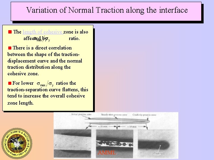 Variation of Normal Traction along the interface The length of cohesive zone is also Variation of Normal Traction along the interface The length of cohesive zone is also