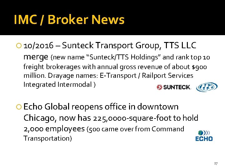 IMC / Broker News 10/2016 – Sunteck Transport Group, TTS LLC merge (new name