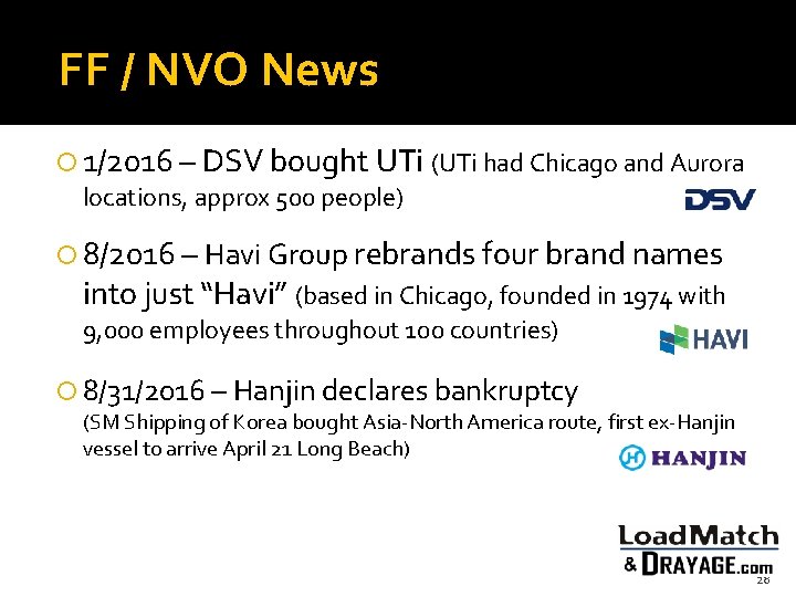 FF / NVO News 1/2016 – DSV bought UTi (UTi had Chicago and Aurora