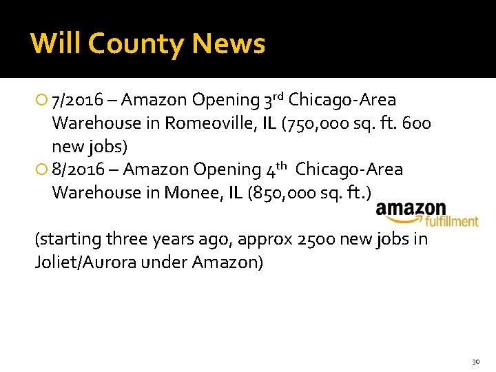 Will County News 7/2016 – Amazon Opening 3 rd Chicago-Area Warehouse in Romeoville, IL