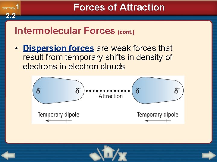 1 2. 2 SECTION Forces of Attraction Intermolecular Forces (cont. ) • Dispersion forces