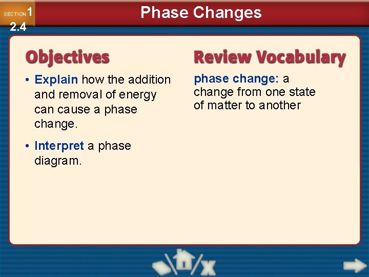 1 2. 4 SECTION Phase Changes • Explain how the addition and removal of