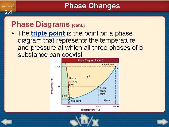 1 2. 4 SECTION Phase Changes Phase Diagrams (cont. ) • The triple point