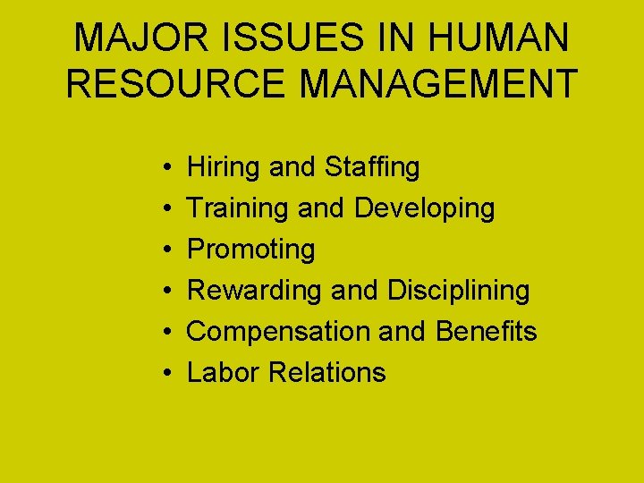 MAJOR ISSUES IN HUMAN RESOURCE MANAGEMENT • • • Hiring and Staffing Training and