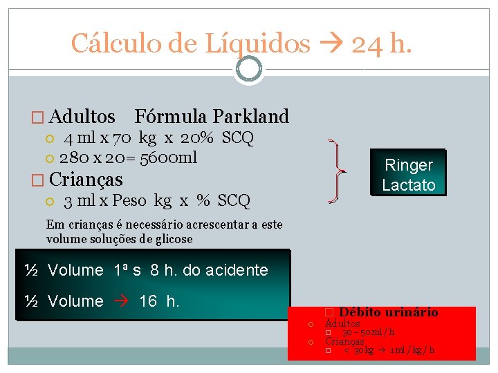 Cálculo de Líquidos 24 h. � Adultos Fórmula Parkland 4 ml x 70 kg