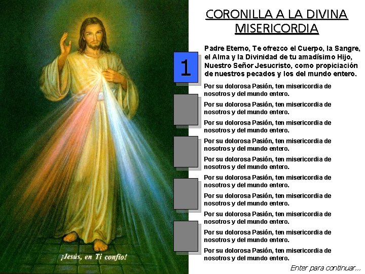 CORONILLA A LA DIVINA MISERICORDIA 1 2 3 4 5 Padre Eterno, Te ofrezco