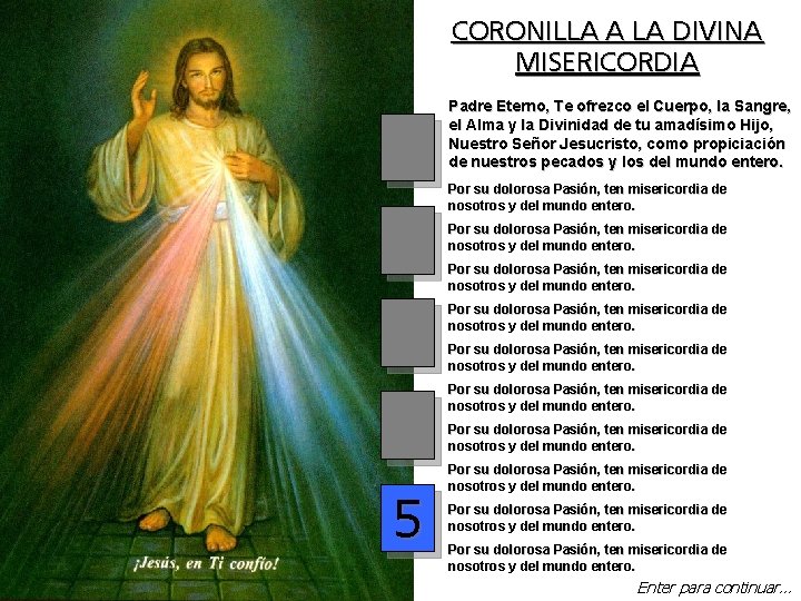 CORONILLA A LA DIVINA MISERICORDIA 1 2 3 4 5 Padre Eterno, Te ofrezco