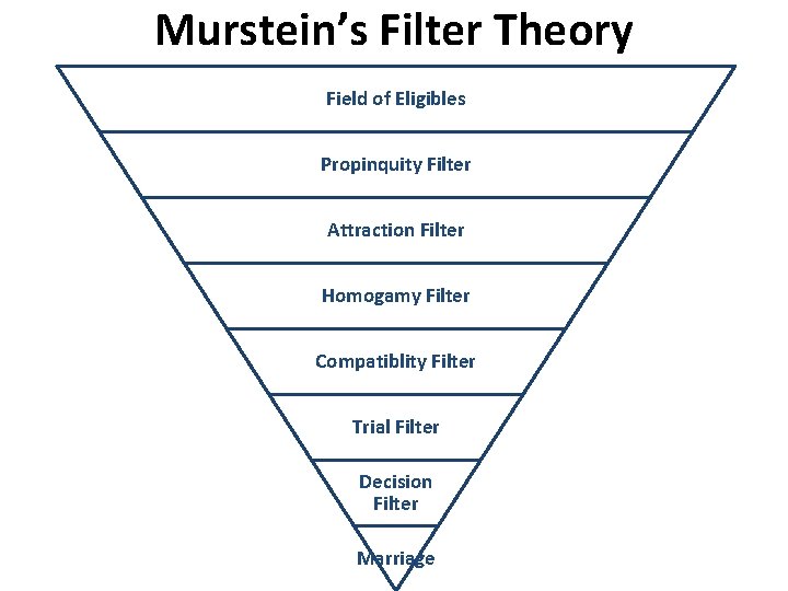 Murstein’s Filter Theory Field of Eligibles Propinquity Filter Attraction Filter Homogamy Filter Compatiblity Filter