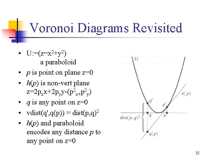 Voronoi Diagrams Revisited • U: =(z=x 2+y 2) a paraboloid • p is point